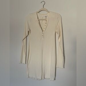 Cream Ribbed Long Sleeve Henley jumper